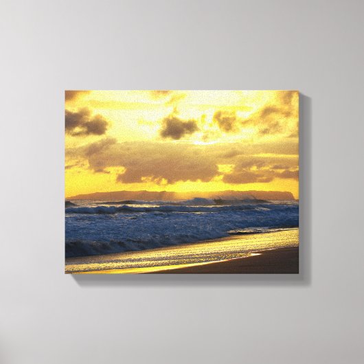 Golven kruipen op Kauai Beach op Sunset Canvas Afdruk (Voorkant)