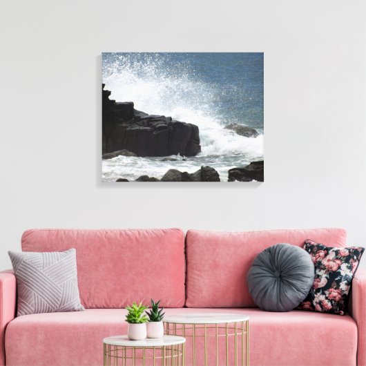 Golven kruipen op Rocks Canvas Afdruk (Insitu (Woonkamer))