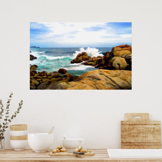 Golven kruipen op Shoreline Rocks Poster (Keuken)