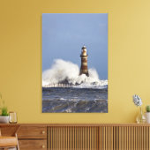 Golven kruipen tegen Roker Lighthouse Canvas Afdruk (Insitu (Woonkamer))