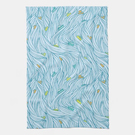 Golven met boten theedoek (Verticaal)