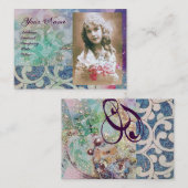 GOLVEN MONOGRAM FOTOSJABLOON, levendig, roze blauw Visitekaartje (Voorkant / Achterkant)