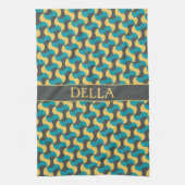 Golven Navy geel minimaal patroon Theedoek (Verticaal)