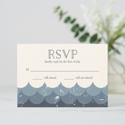 golven Navy RSVP Kaartje (Staand voorkant)