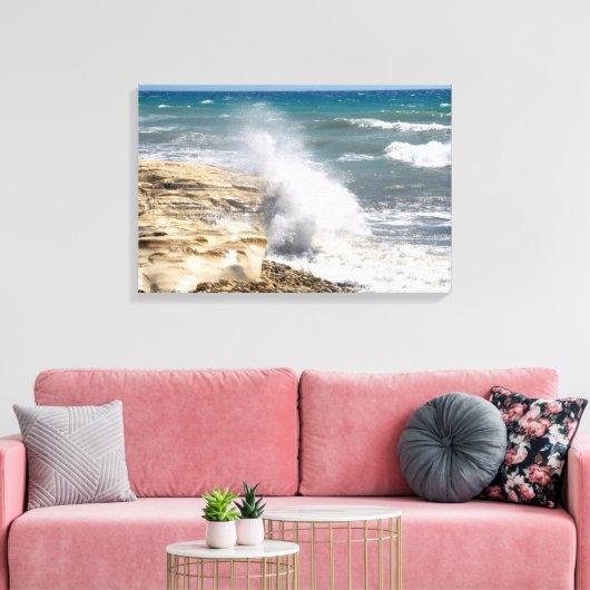 Golven op de strandwinderdag canvas afdruk (Insitu (Woonkamer))