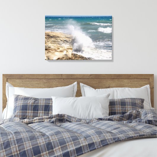 Golven op de strandwinderdag canvas afdruk (Insitu (Slaapkamer))