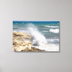 Golven op de strandwinderdag canvas afdruk