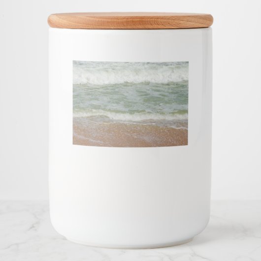 Golven op het strand Tropische afbeelding Voedselcontainer Etiket (Voorkant)
