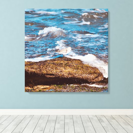 Golven op rotsachtige kustlijn Oceaan Canvas Afdruk (Insitu (Houten vloer))