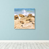 Golven op rotsachtige kustlijn Oceaandoek Canvas Afdruk (Insitu (Houten vloer))