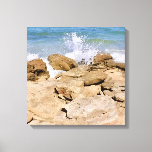 Golven op rotsachtige kustlijn Oceaandoek Canvas Afdruk (Voorkant)