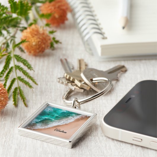 Golven op Sandy Beach Persoonlijk Sleutelhanger (Zijkant)