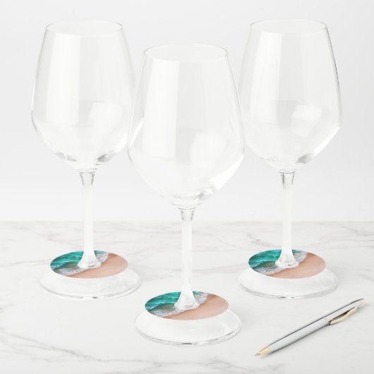 Golven op Sandy Beach Wijnglaslabel (Set)