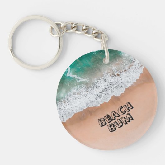 Golven op zandstrand Eigen tekst strandlummel Sleutelhanger (Voorkant)