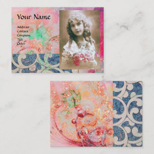 GOLVEN, ROZE AQUA BLAUWE BLOEMENWERVELINGEN FOTOSJ VISITEKAARTJE