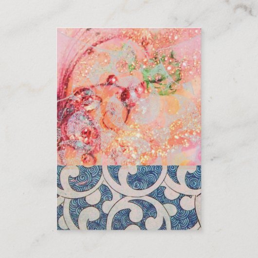 GOLVEN, ROZE AQUA BLAUWE BLOEMENWERVELINGEN FOTOSJ VISITEKAARTJE (Achterkant)