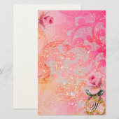 GOLVEN ,ROZE ROZEN IN GOUDEN SCHITTERINGEN EN WERV BRIEFPAPIER (Voorkant / Achterkant)