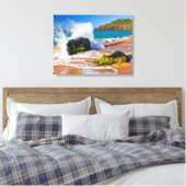 Golven slaan op het strand, Hawaï Canvas Afdruk (Insitu (Slaapkamer))