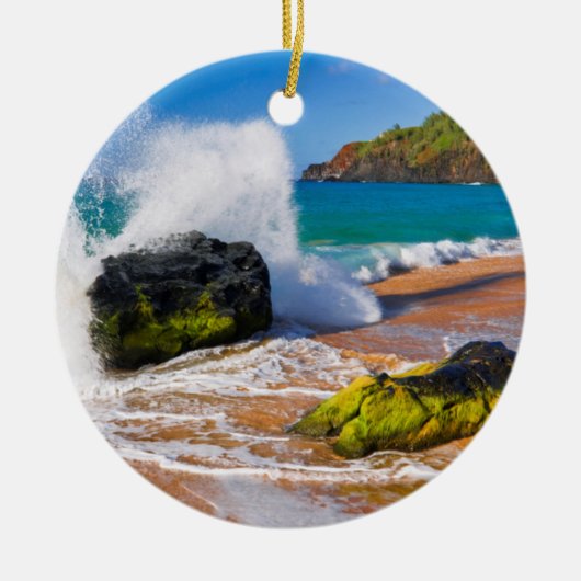 Golven slaan op het strand, Hawaï Keramisch Ornament (Voorkant)