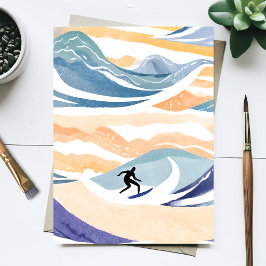 Golven surfen | Hedendaagse waterverf Oceaan Briefkaart