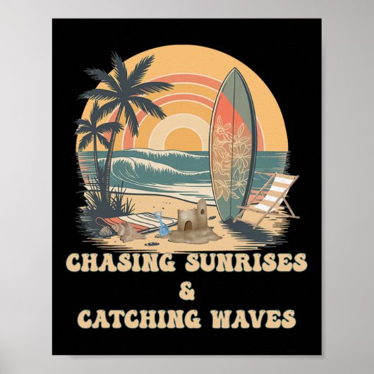 Golven surfen, zonsopgangen najagen, surfers, zome poster (Voorkant)
