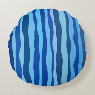 Golven van blauw Cyaan Marine Kobalt Hemelblauw Rond Kussen