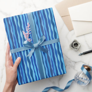 Golven van blauw cyaan marine kobalt hemelsblauw cadeaupapier