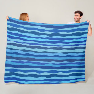 Golven van blauw cyaan marine kobalt hemelsblauw fleece deken