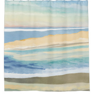 Golven van Blauw Oceaan Strand Waterverf Douchegordijn