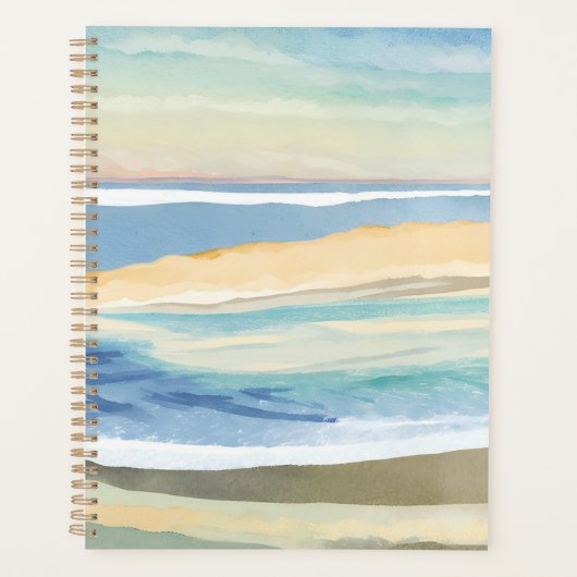 Golven van Blauw | Oceaan Strand Waterverf Planner (Voorkant)