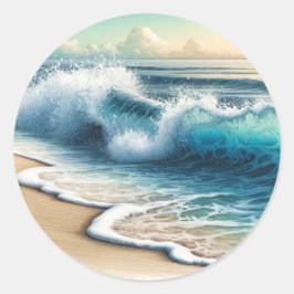 Golven van de oceaan die neerstorten Rustieke kust Ronde Sticker