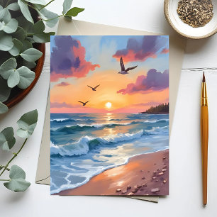 Golven van de oceaan Zonsondergang   Olie Schilder Briefkaart