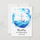 Golven van Liefde: Nautical Boy Baby shower Bedankkaart (Voorkant)