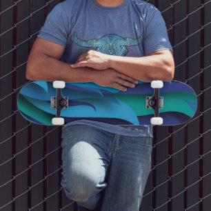 Golven van verschillende kleuren van blauw naar gr persoonlijk skateboard