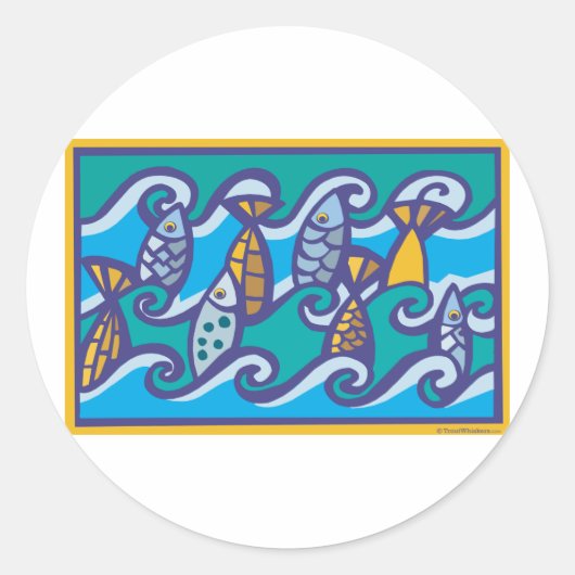 Golven van vis ronde sticker (Voorkant)