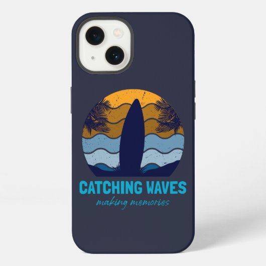 Golven vangen Retro Surfplank Strand Kunst iPhone Hoesje (Achterkant)