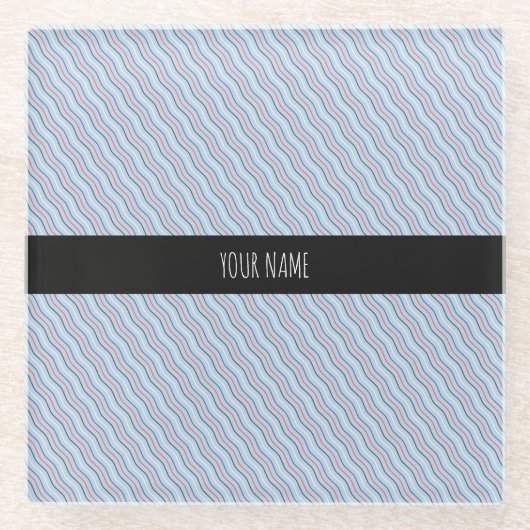 Golven Verticaal Blauw Sinaasappel Minimal Pattern Glazen Onderzetter (Voorkant)