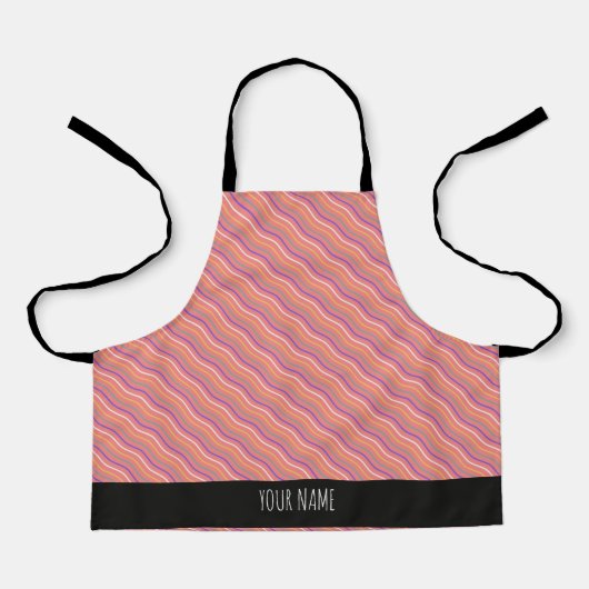 Golven Verticaal Perzik Geel Blauw Minimaal Patroo Schort (Voorkant)