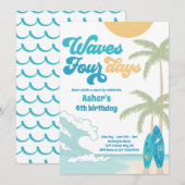 Golven Vier Dagen Retro Surf Strand 4e Verjaardag Kaart (Voorkant / Achterkant)