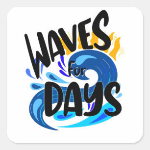 Golven voor dagen, strand leven, oceaan illustrati vierkante sticker