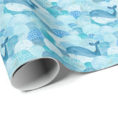 Golven, walvis, kinderachtig blauwe textuur cadeaupapier (Rol Hoek)