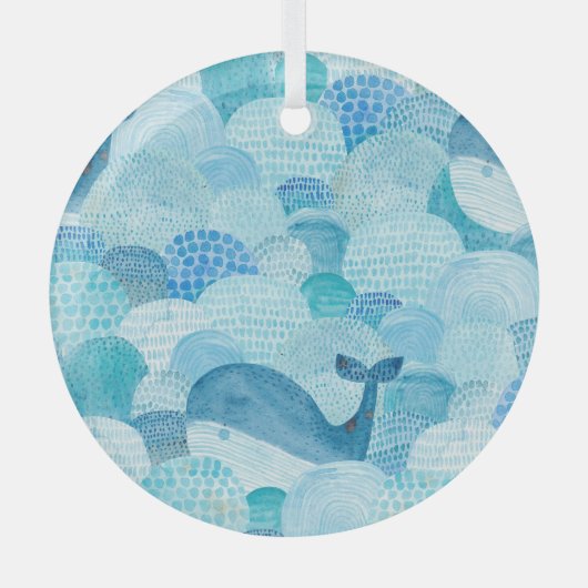 Golven, walvis, kinderachtig blauwe textuur glas ornament (Voorkant)