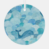 Golven, walvis, kinderachtig blauwe textuur glas ornament (Achterkant)