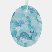 Golven, walvis, kinderachtig blauwe textuur glas ornament (Voorkant Rechts)