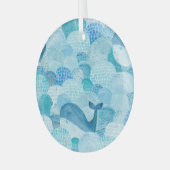 Golven, walvis, kinderachtig blauwe textuur glas ornament (Voorkant links)