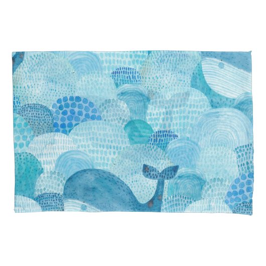 Golven, walvis, kinderachtig blauwe textuur kussensloop (Voorkant)