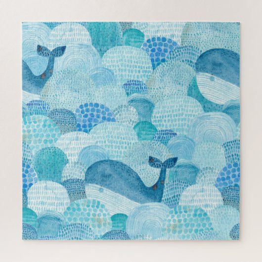 Golven, walvis, kinderachtig blauwe textuur legpuzzel (Verticaal)