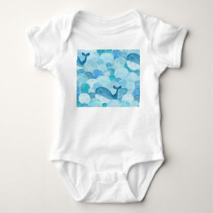 Golven, walvis, kinderachtig blauwe textuur romper