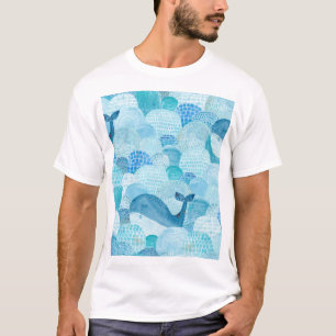 Golven, walvis, kinderachtig blauwe textuur t-shirt