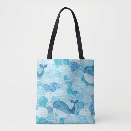 Golven, walvis, kinderachtig blauwe textuur tote bag (Voorkant)